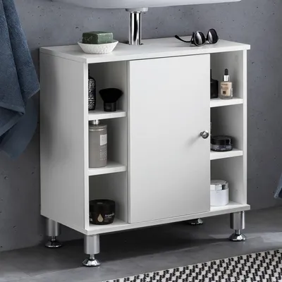 Obrázek produktu pro FineBuy Spodní skříňka pod umyvadlo 60 x 64 x 32 cm s dvířky a 6 přihrádkami Bílá spodní skříňka pod umyvadlo Koupelnový nábytek Spodní skříňka Koupelna
