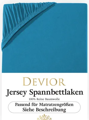 Produktbild von Devior Jersey Spannbettlaken 180x200 - 200x220 petrol Bettlaken 100% Baumwolle für Boxspringbett und Wasserbett