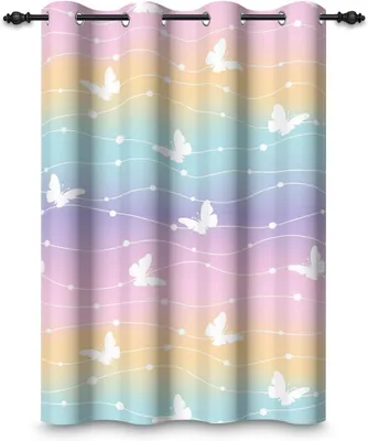 Image de Rideau avec œillets - Pour chambre - Filles - Coloré - Arc-en-ciel - Papillon - Princesse - Diviseur de pièce - Rideaux pour fenêtres - Enfants