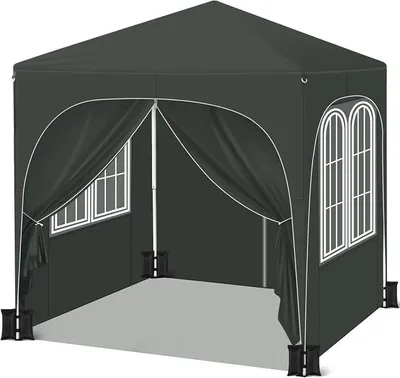 Produktbild von Pavillon mit 4 Seitenteilen 4 Sandsäcke, Faltpavillon 2x2m mit Halbmonddach Tragetasche, Gartenpavillon wasserfest stabil UV-Schutz, Partyzelt Outdoor höhenverstellbar, Grau