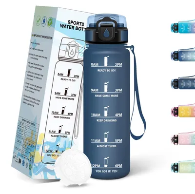 Produktbild von Trinkflasche 500ml BPA-frei mit Zeitmarkierung für Sport - Mulbijeo, Blau
