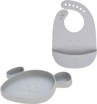 Image de Lässig Assiette en silicone à ventouse avec bavoir en silicone Gris