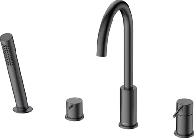 Produktbild von Avapax | Badewannenarmatur 4-loch - Gun Metal - Matt - Hoher Auslauf - Messing