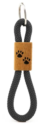 Produktbild von GIPFELWELLE Handgemachter Segeltau Schlüsselanhänger Holz mit Gravur, 6 mm Seil, Damen Herren, Pfote, Anthrazit
