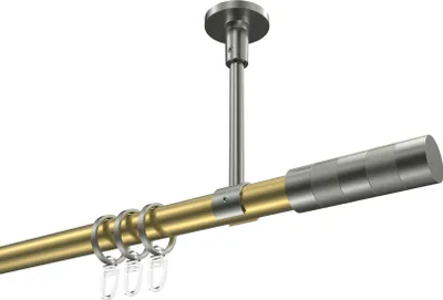 Produktbild von Interdeco Gardinenstange / Vorhangstange Messing-Optik / Edelstahl-Optik, Typ Sonette Mavell (Zylinder Bicolor) Deckenmontage, 20 mm Ø 1-läufig, 360 cm