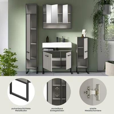 Produktbild von Bagno Badmöbelset 4 Teile hellgrau, cremefarben.