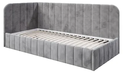 Obrázek produktu pro Dětská postel Mario 90 × 200 cm, čalouněná postel s úložným prostorem, moderní látka Riviera, tmavě šedá, levá strana
