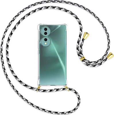 Produktbild von Handykette Backcover-Schutzhülle mit Band (Metall goldfarben) für Honor 70 5G (FNE-AN00, 6.67'') - schwarz/grau/weiß