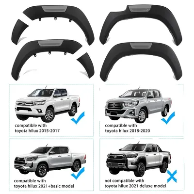 Obrázek produktu pro Matně černé nástavce blatníků pro Toyotu Hilux Revo 2015-2023, vyrobené z odolného materiálu ABS, 2015-2023