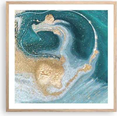 Produktbild von Gerahmtes Poster - Rahmen in heller Eiche - Golden Türkis Hintergrund - 60x60 cm - Wand Bild - Wanddeko - Wandbilder - Kunstposter - Wandposter - Bilderrahmen - Bilder - Kunstdruck - P2NAC60x60-4969