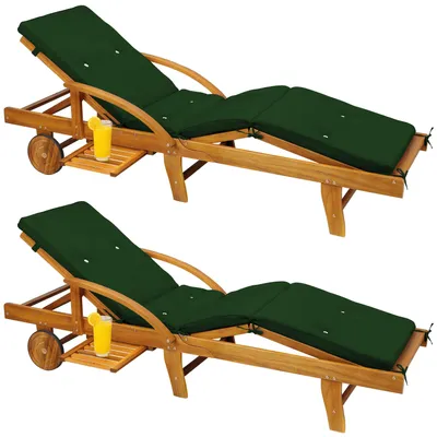 Produktbild von CASARIA® Sonnenliege 2er Set Holz inkl. Auflage Grün 320kg Belastbar 2 Personen Klappbar Gartenliege Räder 195x55cm Verstellbar Ablage Akazie Liege Terrasse Wetterfest