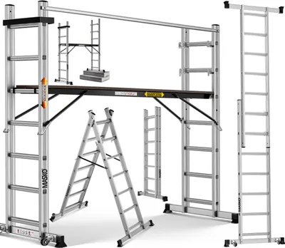 Image de MASKO® Echafaudage de chantier avec plate-forme de travail, Echafaudage de travail 4en1 Echelle polyvalente