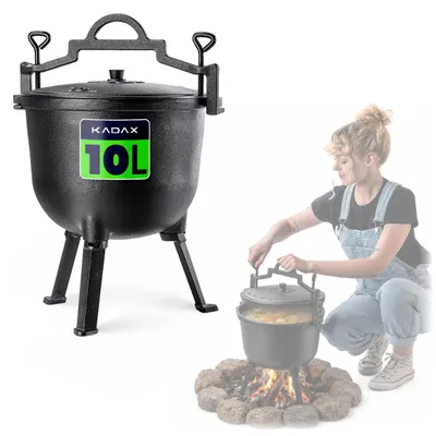 Produktbild von KADAX Jagdkessel, Gusseisen Kochtopf mit Füßen, Schmortopf aus Gusseisen, Dutch Oven für Garten 10L