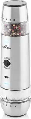 A product shot of an electric salt and pepper grinder.