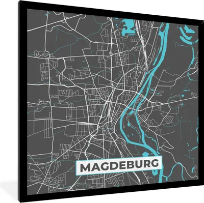 Produktbild von MuchoWow® Gerahmtes Poster Stadtplan - Magdeburg - Deutschland - Karte 40x40 cm - Poster mit Schwarzem Bilderrahmen Wandposter Rahmen Foto Bilder - Mit Rahmen - Wanddekoration Schlafzimmer
