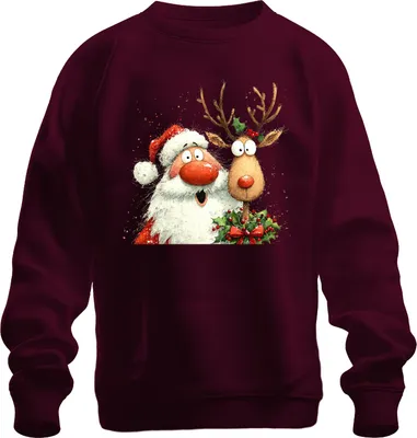 Immagine prodotto di Father Christmas Reindeer Funny Watercolour Christmas Gift Retro Unisex Felpa Pullover, Borgogna, L