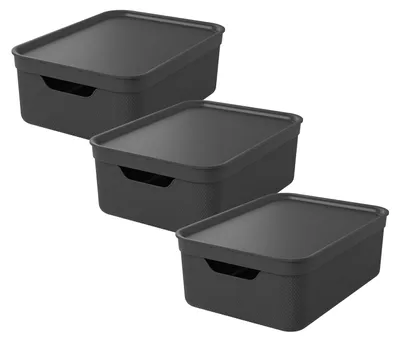 Aufbewahrungsboxen-Set 3x10L mit Deckel, stapelbar, Anthrazit