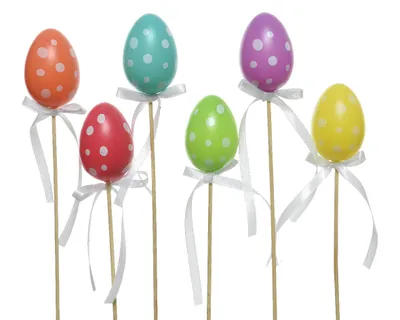 Produktbild von Ostereier Blumenstecker mit Punkten 36cm bunt 6 Stück