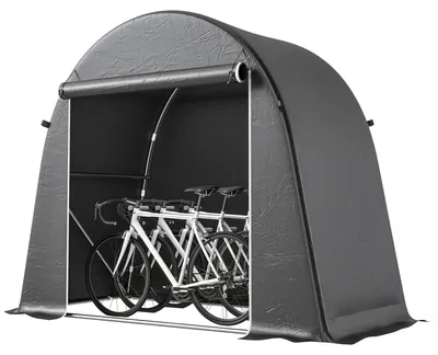 Produktbild von Tragbarer Gartenschuppen, Fahrradzelt, Rolltür mit Reißverschluss, Metallrahmen, vielseitige Aufbewahrung, Kunststoff-Abdeckung, Dunkelgrau, 245, gartenhaus