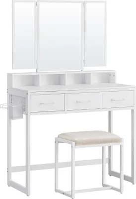 Produktbild von VASAGLE Schminktisch mit Hocker, Klappspiegel, Föhnhalter, weiß