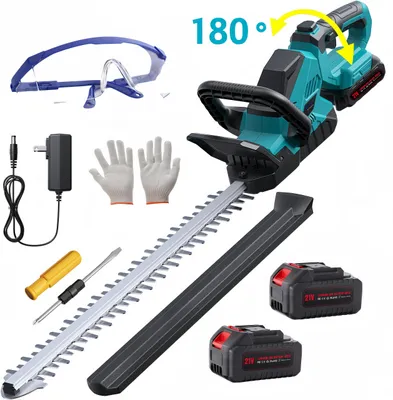 Produktbild von Akku Heckenschere, 21" Klingen Heckenschere mit 2 × 4000mAh Akkus, 3000RPM, bürstenloser motor,180° drehbarer Kopf,Doppelter Sicherheitsschalter,Blau