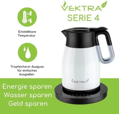 Zdjęcie produktu dla Czajnik elektryczny izolowany próżniowo, pojemność 1,5 L, z regulacją temperatury - stal nierdzewna, podwójne ścianki - wolny od BPA - termos 2-w-1 - przycisk