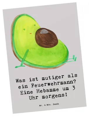 Produktbild von Mr. & Mrs. Panda Designkarte Mutige Hebamme - Grau Pastell - Geschenk, lustiger Hebammen Spruch, Schwangerschaft, Beruf, Geburtsvorbereitung, Fotokarte, Postkarten