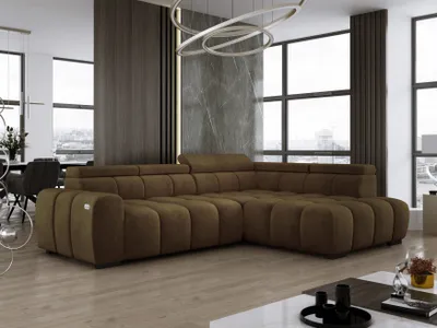 Obrázok produktu pre DomoHome Voľne stojaca rohová pohovka Ombo 297x137cm, tvar L, OLIVE s funkciou spania 125x193cm, pohovka s nastaviteľným operadlom, textúrovaná látka Salvador, nastaviteľná opierka hlavy