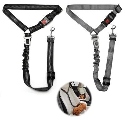 Produktbild von Hundegurt Auto Verstellbar mit Ruckdämpfer Schwarz + Grau 2er Set
