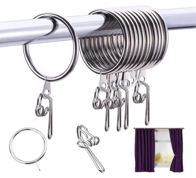 Image de 100 crochets pour rideau de douche et 30 anneaux pour rideau de douche, couleur argent
