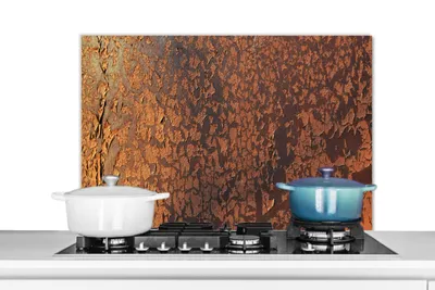 Obrázek produktu pro KitchenYeah® Splashback kitchen - Kuchyňský splashback - Ochrana stěny sporáku a dřezu - Rez - Hnědá - Oranžová - Kov - Vzor - Struktura 90x60 - Alu-Dibond (alternativa ke skleněnému splashbacku) - Hitz