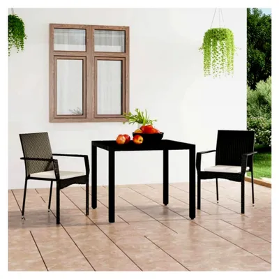 Produktbild von Gartenstühle mit Kissen 2 Stück, Poly Rattan Schwarz