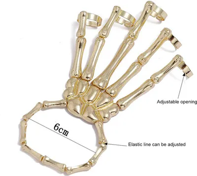 Produktbild von Halloween Hände Armband Skelett Hand Geisterkralle Punk Übertriebener Stil Verstellbare elastische Kordel Gruseliger Totenkopf Finger Armband Uni Urlaub Requisite