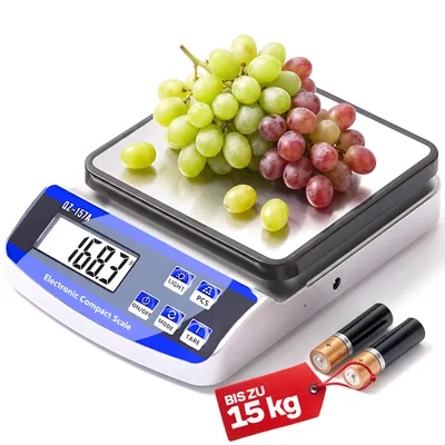 Produktbild von Küchenwaage für den Profi Einsatz bis 15kg 1g Genauigkeit mit Edelstahl Wägefläche LCD Display Retoo