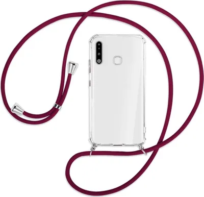 Produktbild von Handykette Backcover-Schutzhülle mit Band (Metall silberfarben) für Samsung Galaxy A70e - dunkelrot