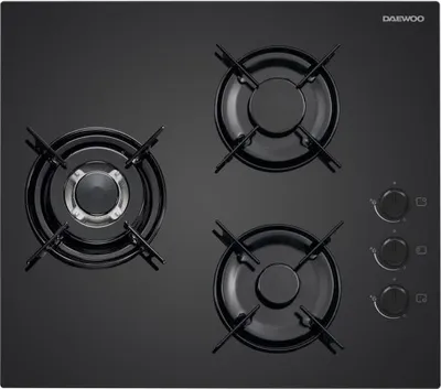 Image de Plaque de cuisson gaz DAEWOO, 3 foyers, 60 cm, Encastrable, Noir, BH6GKR21BNL