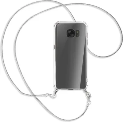 Produktbild von Handykette Backcover-Schutzhülle mit Band (Metall silberfarben) für Samsung Galaxy S7 - silberfarbene Kette Snake