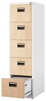 Produktbild von Hängeregisterschrank abschließbar SARA 5 Schubladen mit Schloss | Aktenschrank Büroschrank aus Stahl Metallschrank 163x46x62cm Weiß-Sonoma Eiche