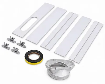 Produktbild von Fensterabdichtung für mobile Klimageräte, 150 mm Anschluss, 4 Platten, verstellbar 43–158 cm für Schiebefenster