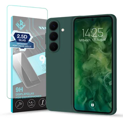 Produktbild von Hülle für Samsung Galaxy S26 FE mit 9H Displayglas Displayschutz Case Cover Bumper Smartphone Softgrip Schutzhülle Farbe: Grün
