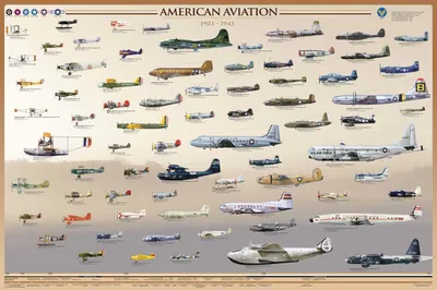 Productafbeelding van Educatief - Amerikaanse luchtvaart - Vroege jaren - Vliegtuigen - Poster, afmetingen 91,5 x 61 cm