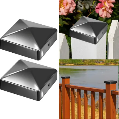 Image de Jayseuw 10x Chapeau de poteau Pyramide 91X91mm Chapeau pour poteau décoratif Noir