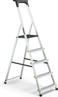 Productafbeelding van Famanu aluminium huishoudladder met 5 treden - antislipvoeten en platform