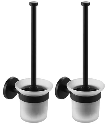 Image de Brosse WC murale, ensemble de brosses WC noir avec support, pas de perçage nécessaire, pour la salle de bains et les toilettes, tête de brosse de rechange incluse, 2 pièces