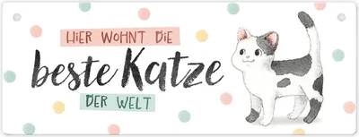 Produktbild von Beste Katze der Welt Metallschild mit gefleckter Katze und Spruch