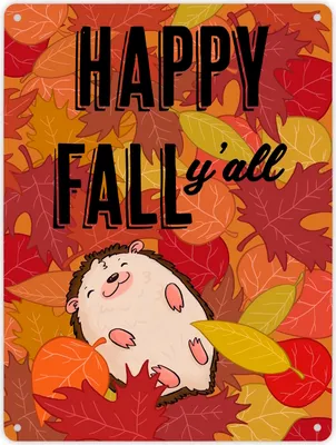Produktbild von Igel im herbstlichen Laubhaufen Metallschild XL in 21x28 cm - Happy fall y'all