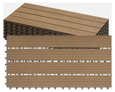 Produktbild von WPC Fliesen 6er Set für Terrasse und Balkon, Terrassenfliesen mit Klicksystem, Bodenfliesen für außen, 30 x 60 cm, Hellbraun