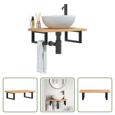 Immagine prodotto di The Living Store Piano lavabo con staffa in acciaio e legno massiccio di rovere