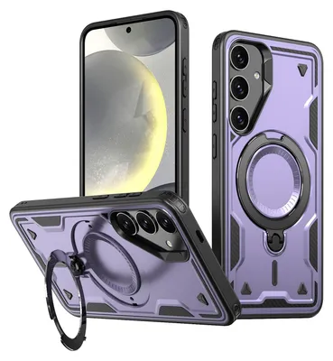 Produktbild von Dual Layer Hülle für Samsung Galaxy S24+ Metall Ring Ständer Magnetisch Stoßfest Militär Handyhülle Lila