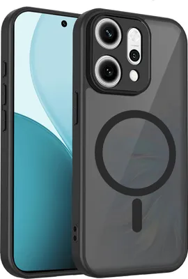 Image de Etui magnétique pour Oppo Reno14, étui PC dur translucide avec cadre TPU souple Noir